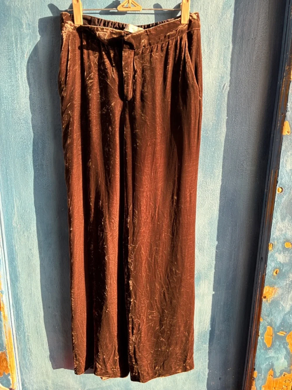 Men's Brown Velvet Elastic-Waist Pants